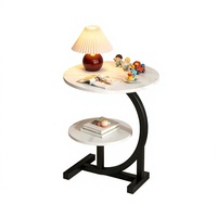 Table basse ronde moderne, portable et durable, avec rangement, table d'appoint compacte à double niveau, structure en acier carbone et plateau en bois