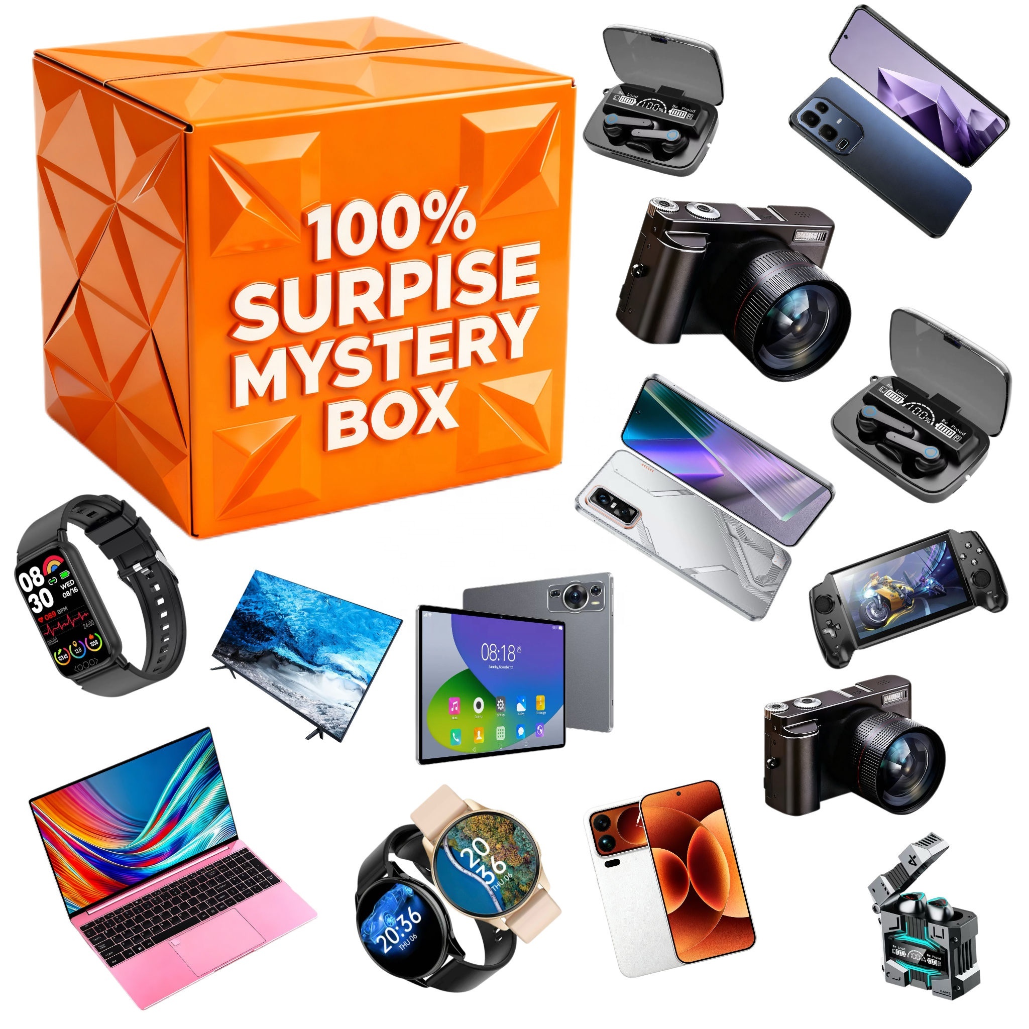 US Direct Shipment <strong>2025</strong> Electronics 3C Lucky Blind Box Surprise Earphone 5 Pieces Smart Watch Mystery 100% Win Random Products