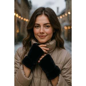 Gants en peluche noirs à découpes pour femmes ELD33 - ELD33-BLACK - Product Image 1