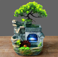 Fontaine d'Eau de Bureau en Résine avec Rocher, Pot à Poissons, Lumière LED et Brume, Mini Fontaine Intérieure et Extérieure pour la Relaxation au Bureau et la Décoration