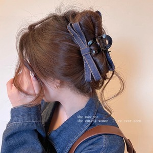 Pinzas para el pelo de mariposa con fragancia grande de 13cm, pinzas para el pelo con lazo de tela vaquera coreana - Product Image 3