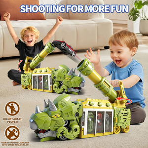 Ensemble de jeu pliable pour tout-petits avec jeu de tir à éjection, camion dinosaure et 12 voitures de course pour enfants - Product Image 2