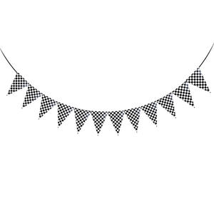 Bannière en papier à carreaux noir et blanc pour fête d'anniversaire, Diwali, thème course <span class=keywords><strong>F1</strong></span>, forme queue de poisson - Product Image 6