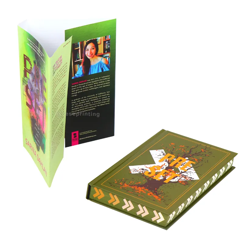 Create Luxury Hardback Book Servicio de impresión de libros de ficción con bordes estampados personalizados con sobrecubierta reversible