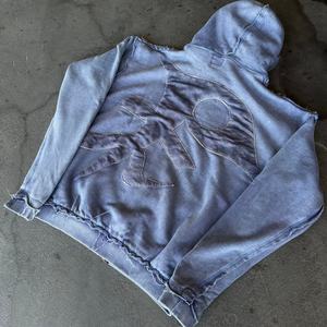 เสื้อฮู้ดดี้ปักลายพิมพ์ลายตามสั่งขายส่ง ผ้าฝ้าย แต่งผ้าปะติดสีเดียวกัน เสื้อฮู้ดดี้โอเวอร์ไซส์ ซิปหน้า ล้างสีแบบแอซิดวอช - Product Image 2