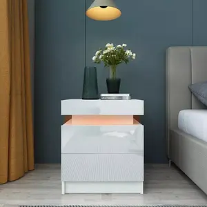 2023 Luxury New Design Smart LED Mirrored Bedside Table With 3 Drawers Mirrored Furniture Nightstand Night Lamp Table Muebles