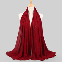 SUNNYBLUE Nouveau Foulard Femme de Haute Qualité en Chiffon Uni avec Strass, Doux pour la Peau, Quatre Saisons, Malaisie Indonésie