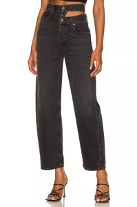 Legging droit asymétrique à la mode avec fermeture éclair pour femme, jean large en Denim - Product Image 6