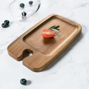 Plateau de service en bois Mu Yujia avec porte-verres à vin, planche à découper multifonctionnelle pour le service des aliments et les pique-niques - Product Image 2