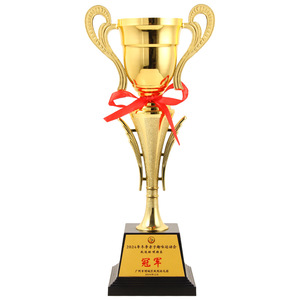 Trofeo de metal personalizado, copa chapada en oro con cinta para premios de campeones de competiciones deportivas - Product Image 2