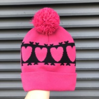Groothandel Custom Beanie Oem Borduurwerk Logo 100% Acryl Pom Pom Gebreide Mode Hoed Custom Winter Muts