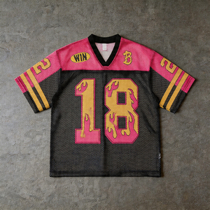 Camiseta de Fútbol Personalizada de Estilo Urbano para Hombre, Vintage, Oversize, con Estampado, de Poliéster/Algodón, Tejido de Malla, Cuello Redondo, Manga Corta, 220g - Product Image 3