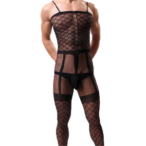 Men <b>Fishnet</b> Bodysuit Black Spandex Nylon Mid Rise Sexy Underwear Full Body Covering - Product Image 3
