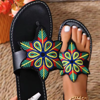 Nouvelle tendance mode été 2025 : Sandales plates ethniques unies pour femme, idéales pour l'extérieur et la plage, avec empeigne en PU et bout rond