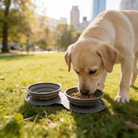 Zusammenklappbare Silikon-Reisenapf für Hunde 2-in-1 Tragbare Wasser- und Futterschale mit Karabinerhaken für Outdoor-Wanderungen, Camping und Spaziergänge