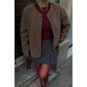 Blusa de Cachemira con Cierre para Mujer, Color Marrón, Manga Larga, Tejida, Estilo Casual para el Día a Día - Product Image 3