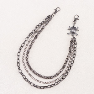 โซ่คล้องกางเกงโลหะหลายชั้นลายหัวกะโหลกโจรสลัดสีดำเท่ๆ  วัสดุโลหะผสมสังกะสี สไตล์ฮิปฮอป  แบบลำลอง  สีดำปืน  หลายชั้น - Product Image 6