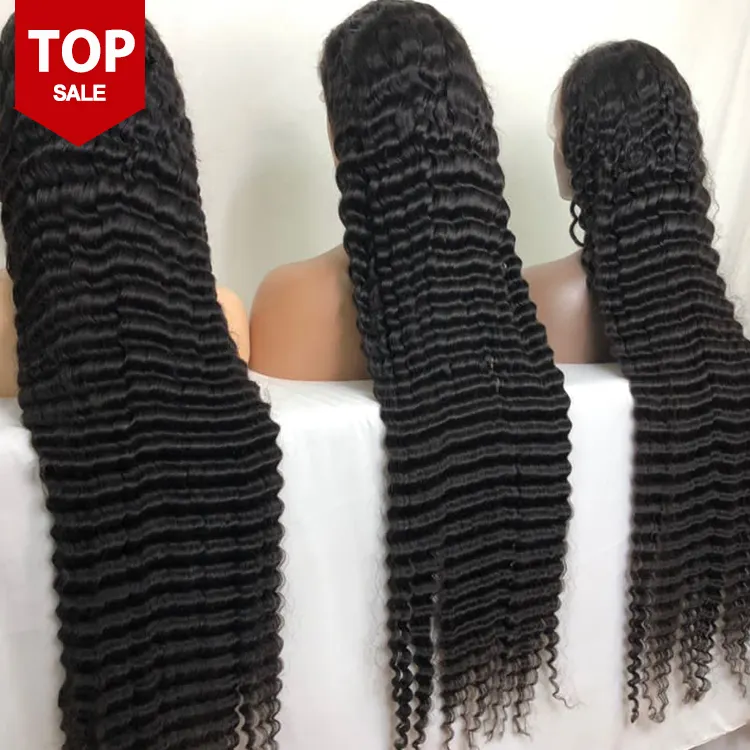 Vente en gros de cheveux humains vierges de qualité 11A Deep Wave perruque de cheveux humains à lacet frontal 13x4 transparent hd naturel Deep Wave