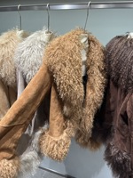 Manteau en cuir confortable pour femme, style bohème, avec grand col et poignets en fourrure de mouton de Mongolie, garniture en fourrure moelleuse