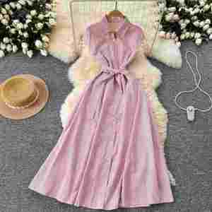 Túnica de Verano a Rayas, Tejida, Transpirable, Sostenible, Lavable, Antiarrugas, Corte en A, para Vestido Midi, sin Mangas, para Mujer - Product Image 1