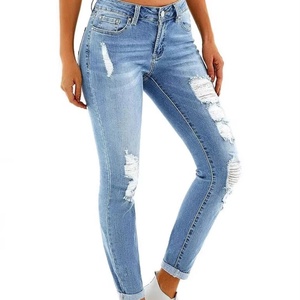 Jeans Ajustados Personalizables para Mujer, Nuevos, Transpirables, con Logotipo, Tela Vaquera Lavada, para Primavera, Jeans OEM para Damas - Product Image 1