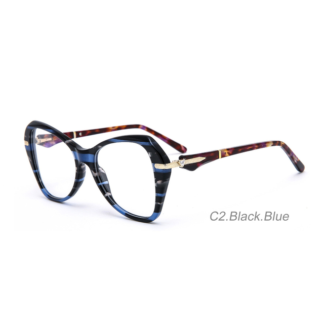 Luxury High Grade Gold Decoration Thick Optical Frame Spring Temple Colorful Transparent Acetate Glasses