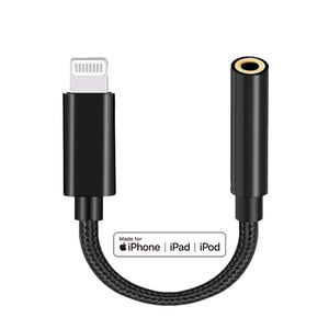 MFi certificado para iPhone negro USB 8Pin <span class=keywords><strong>a</strong></span> 3,5mm Aux <span class=keywords><strong>hembra</strong></span> Audio con cable auriculares conectores <span class=keywords><strong>adaptador</strong></span> de conector de auriculares para IOS - Product Image 1