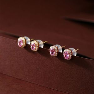 Xinfly 18K Yellow Gold Women's Pink Sapphire Stud <b>Earrings</b> <b>Cute</b> Geometric Design for Wedding Engagement Anniversary Party Gift - Product Image 3