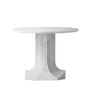 Meubles en pierre de design classique Carlo <span class=keywords><strong>Scarpa</strong></span> Table à manger ronde en marbre Bianco Carrara avec grand piédestal - Product Image 1
