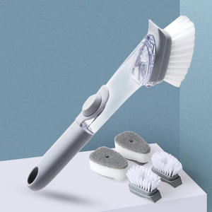 Brosses de nettoyage <span class=keywords><strong>pour</strong></span> ustensiles de cuisine, éponge à récurer à long manche <span class=keywords><strong>pour</strong></span> <span class=keywords><strong>vaisselle</strong></span> et évier, brosse à récurer les plats avec ajout automatique de liquide nettoyant - Product Image 4