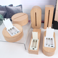 Lampe d'ambiance portable sans fil à LED 3D, alimentée par batterie, avec base carrée en bois, lumière blanche chaude moderne pour la maison et la chambre