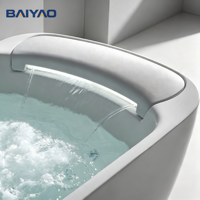 Baignoire de massage à remous en acrylique, vente directe usine, avec panneau latéral en verre, robinet cascade et éclairage LED, idéale pour hôtels et villas