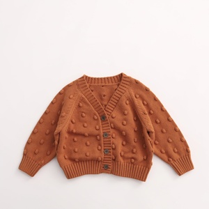 Pull-over pour enfants printemps-automne, couleur unie, col en V, cardigan en tricot pour garçons, vêtements pour bébés en coton - Product Image 4