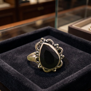 Bague en argent fin avec pierre noire de grande taille, style décontracté/sportif indien pour femmes, à porter au quotidien - Product Image 6