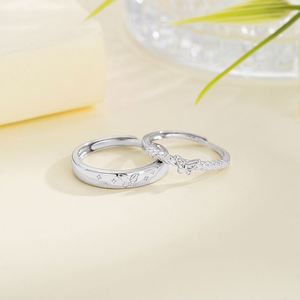 Silver Plated Romantic Zircon butterfly <b>Couple</b> <b>Ring</b> Open Wedding Lover <b>Ring</b> for Women Men Wedding Engagement Party Jewelry - Product Image 3