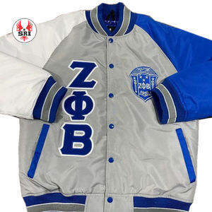 Chaquetas de hermandad Zeta Phi Beta, chaqueta de satén griega para mujer, venta al por mayor, chaqueta de satén bordada hecha a medida, Devine Nine Gear - Product Image 1