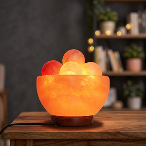 Lampe en sel de l'Himalaya naturel sculpté en forme de fleur avec base en bois – Meilleur prix de gros - Product Image 5