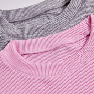 Vêtements de détente côtelés personnalisés ensembles de deux pièces pour femmes t-shirts en coton de base à broder pantalons ensembles de vêtements de détente 2 pièces pour femmes - Product Image 3