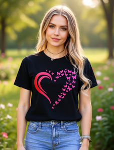 T-Shirt da Donna alla Moda con Collo Tondo, Manica Corta, Motivo a Cuore e Farfalla, Casual Primavera-Estate, 100% Cotone Jersey - Product Image 2