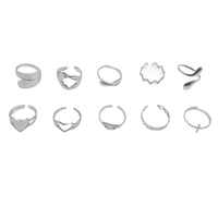 Anneaux ouverts originaux en acier inoxydable avec cœur doré pour femmes et filles, plaqué or et argent 18 carats, style Ins pour mariage