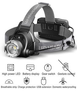 Potente faro <span class=keywords><strong>LED</strong></span> recargable telescópico Zoomable faro exterior impermeable trabajo cabeza lámpara alto lumen cabeza antorcha - Product Image 6