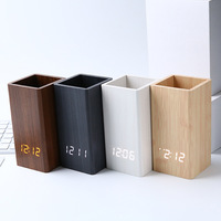 Reloj Despertador Electrónico Creativo de Madera con Portalápices, LED, Control por Voz, Calendario Perpetuo, Hora Mundial, para Dormitorio, Oficina, Sala de Estar