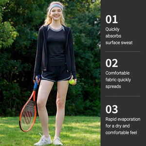 女式成人 5 件套瑜伽跑步套装批发定制涤纶运动哈伦裤长/短袖夹克舒适 - Product Image 3