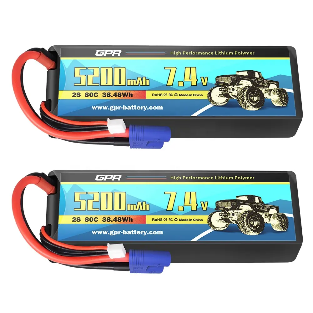 GPR LiPo Battery 5200mAh 2S 80C 7.4V Rechargeable RC Lipo quadcopter drone battery Pack with EC3