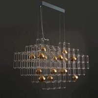 Lustre LED créatif en cristal à trois couches, design ciel étoilé, cube, télécommande, hauteur réglable, doré, taille moyenne, pour hall d'hôtel et salon