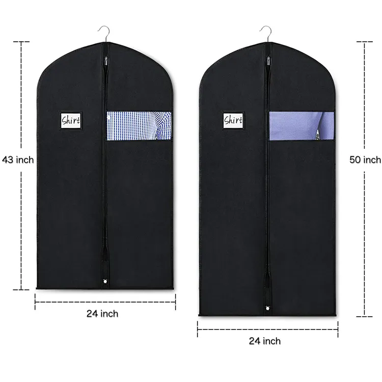 High Quality Dustproof Nonwoven Fabric Clear Window Black Garment Suit Covers For Men