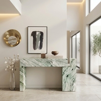 Tables consoles de luxe italiennes de style ferme moderne avec plateau en marbre naturel et meuble en bois de bouleau, meubles de salon durables pour entrée de villa