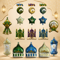 Ballons en aluminium Eid Mubarak : lot de ballons en forme de croissant, étoile et lanterne de mosquée pour les fêtes du Ramadan et de l'Aïd al-Adha