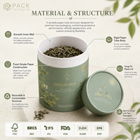 Emballage personnalisé en tube de papier de qualité alimentaire pour thé en vrac, boîte cylindrique pour thé vert avec impression de logo, FSC FDA