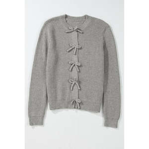 Cárdigan de Punto Acanalado Rojo Intenso con Lazo y Botones Delanteros para Mujer, Venta al por Mayor, Almacén en EE. UU., Dear-Lover - Product Image 3